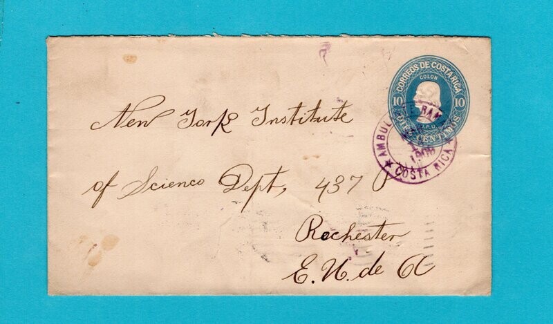 COSTA RICA envelope 1909 traincancel Ambulante RAMAL to USA
