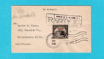 EL SALVADOR R airmail cover 1945 San Salvador FDC 1 Colon to USA