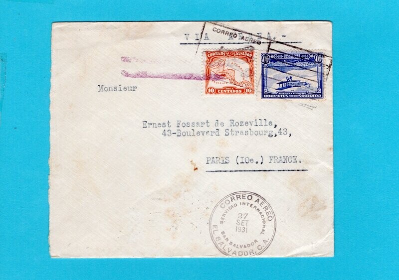 EL SALVADOR airmail cover 1935 San Salvador to France