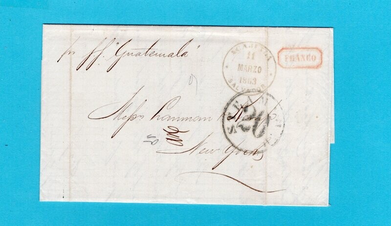 EL SALVADOR entire 1863 Acajutla Franco to USA