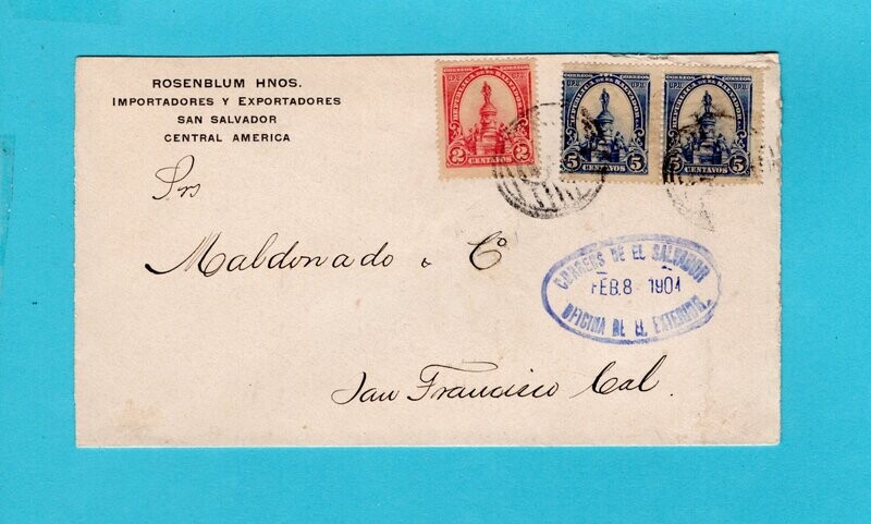 EL SALVADOR cover 1904 San Salvador to USA