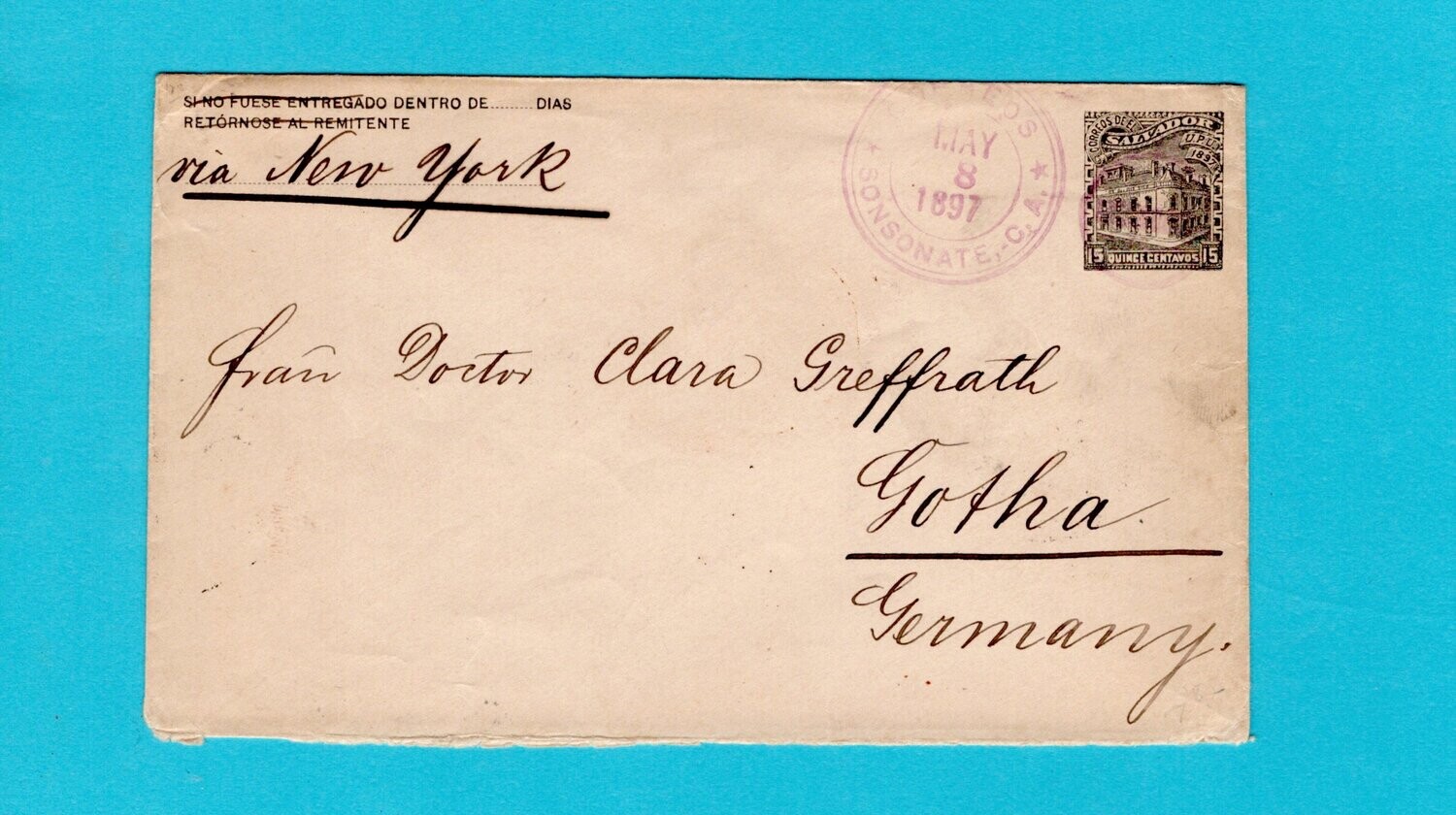 EL SALVADOR postal envelope 1897 Sonsonate to Germany