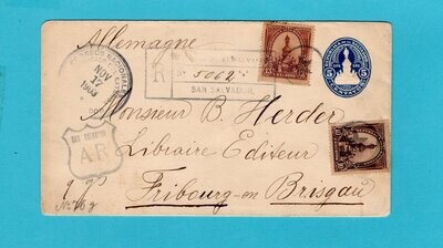 EL SALVADOR postal envelope with AR 1903 San Salvador to Germany