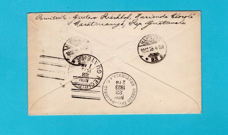 GUATEMALA envelope 1923 Suchitepeque to Germany