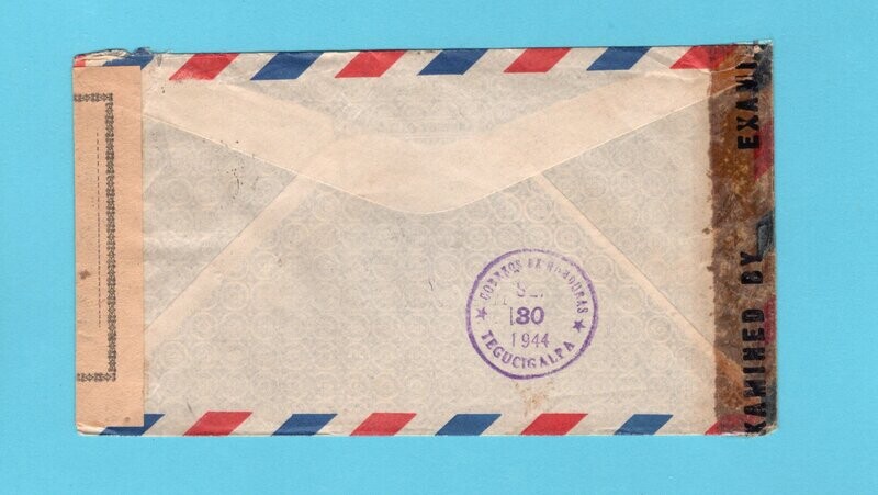 HONDURAS double censored air cover 1944 Puerto Cortes to USA