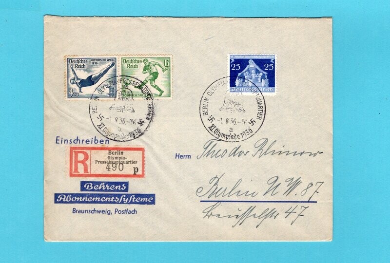 OLYMPIADE Duitsland 1936 Berlin Pers kwartier special R label