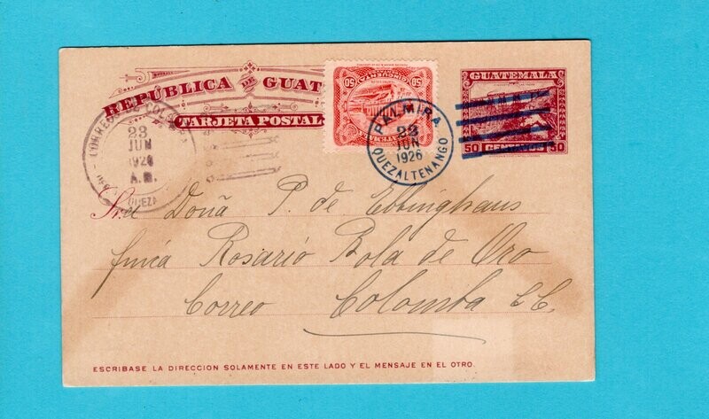 GUATEMALA postal card 1926 Palmira to finca Rosario