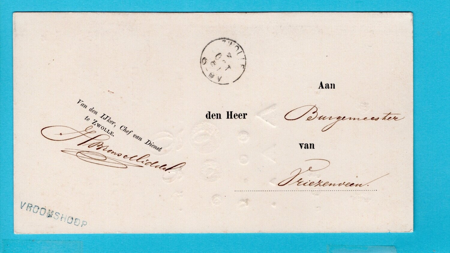 NEDERLAND dienstbriefkaart 1881 Zwolle omtrent IJkwezen