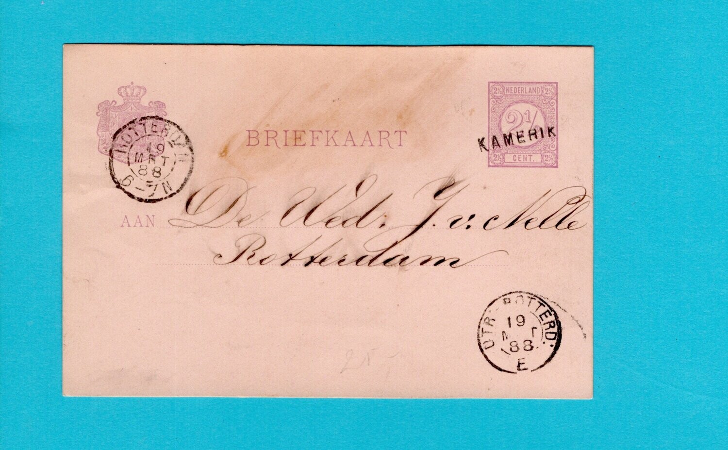 NEDERLAND briefkaart 1888 Kamerik trein Utr:-Rotterd: