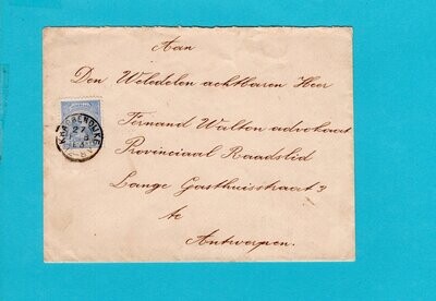 NEDERLAND brief 1893 Krabbendijke naar Antwerpen grenstarief