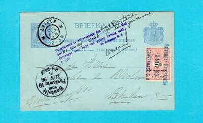 NEDERLAND briefkaart 1898 Leiden + fiscaal zegel en bevestiging