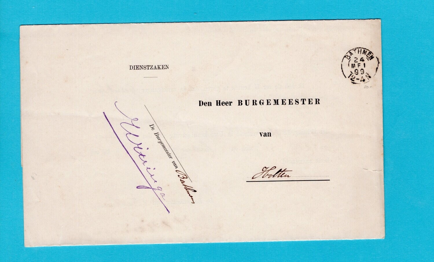 NEDERLAND dienstbrief 1899 Bathmen naar Holten