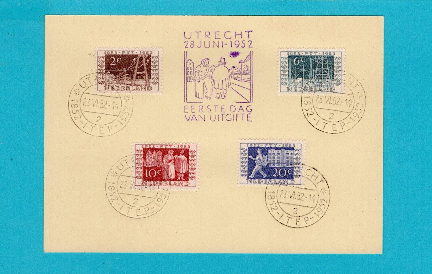 NEDERLAND kaartje met ITEP 1952 Utrecht 1e dag van uitgifte
