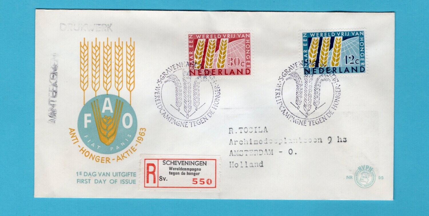 NEDERLAND R FDC Anti Honger 1963 Scheveningen speciale R strook