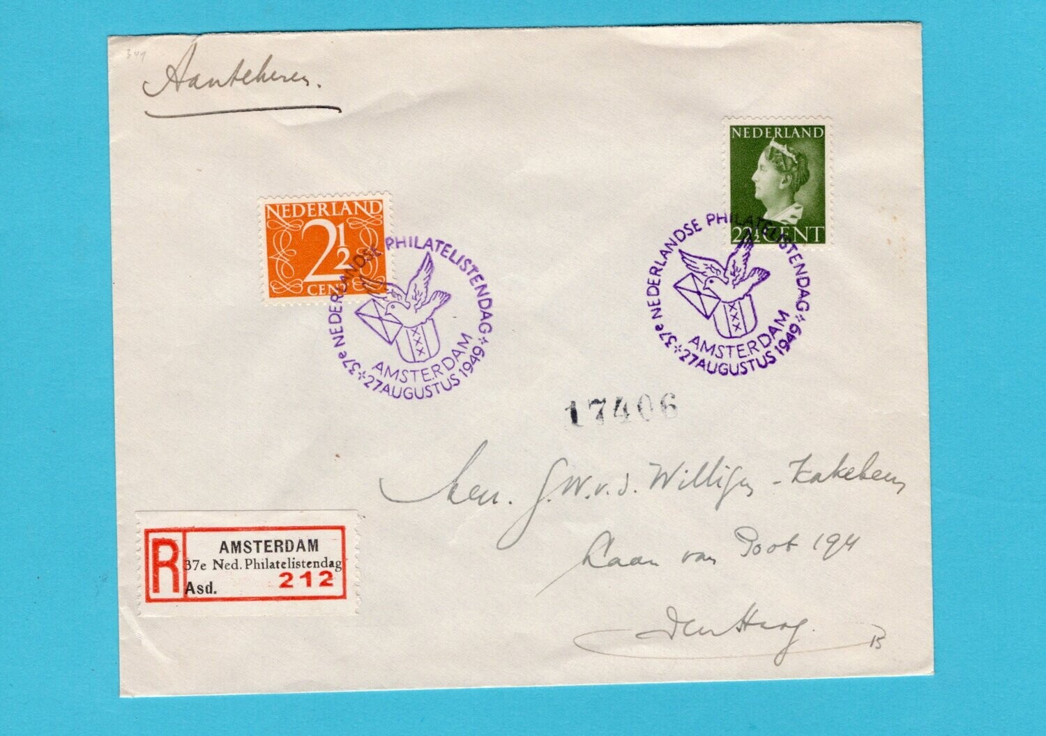 NEDERLAND R brief Philatelistendag 1949 Amsterdam