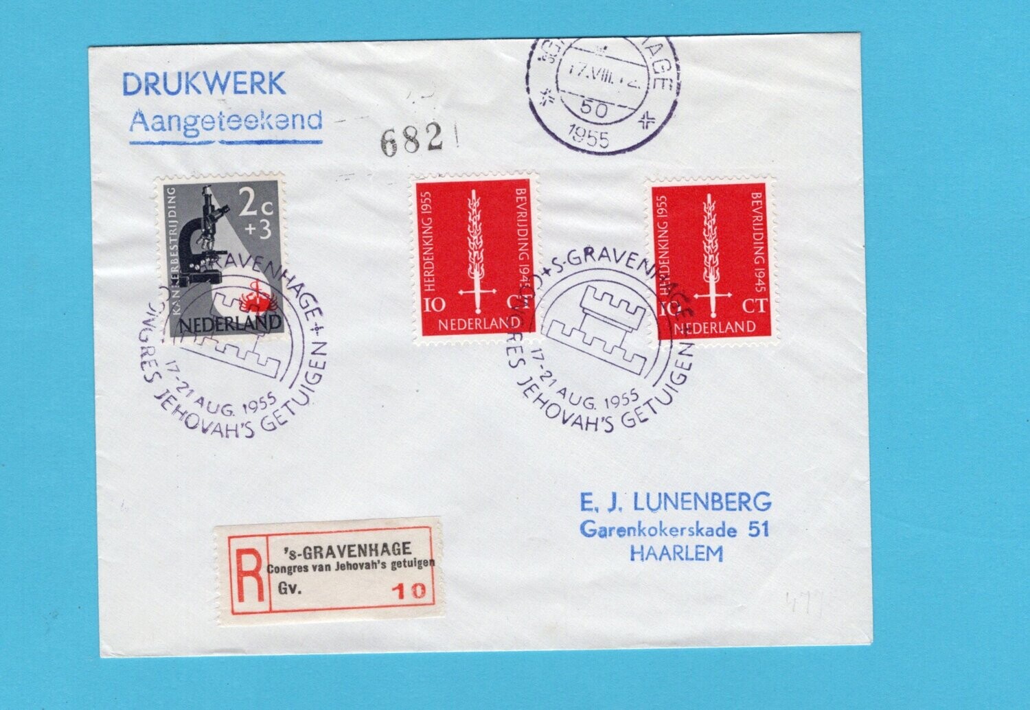 NEDERLAND R brief Jehovah's getuigen 1955 's Gravenhage