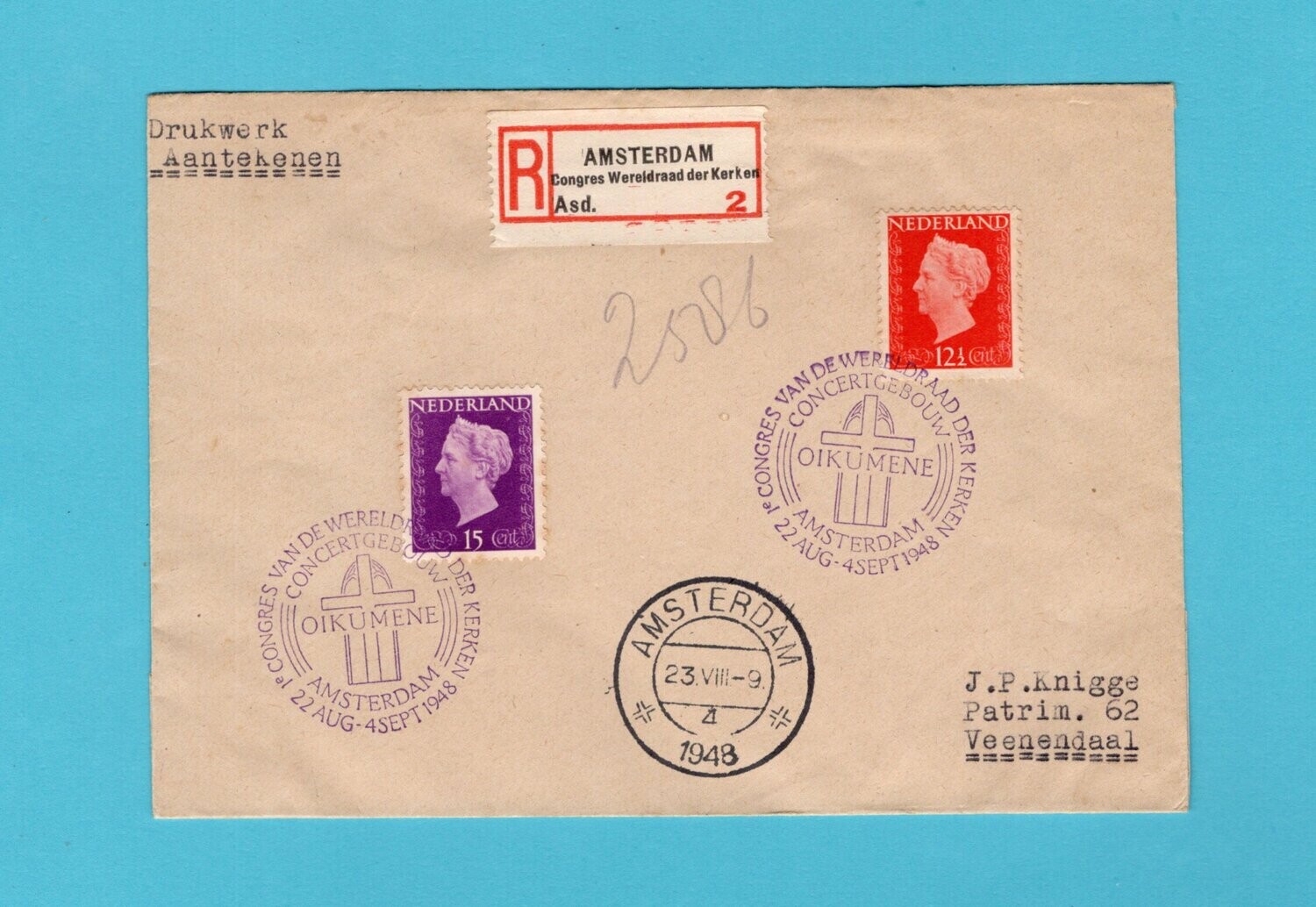 NEDERLAND R brief Wereldraad van Kerken 1948 Amsterdam