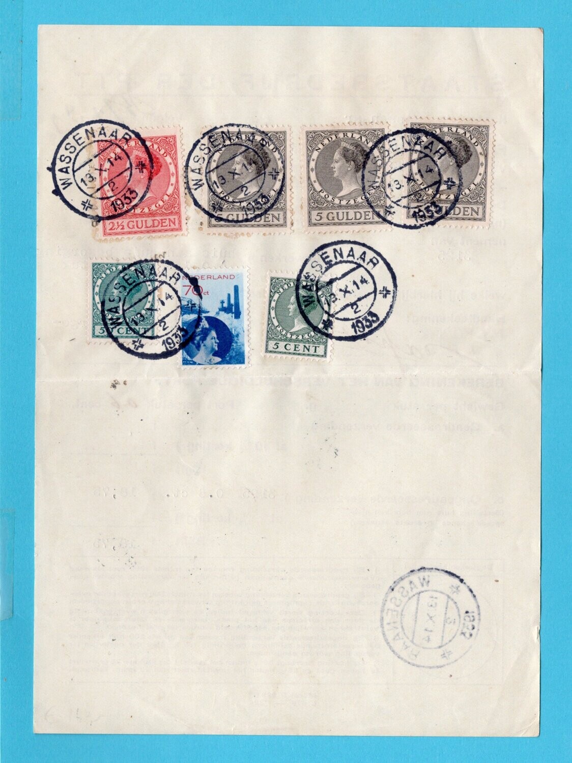 NEDERLAND frankering bij abonnement 1933 Wassenaar fl 18,75