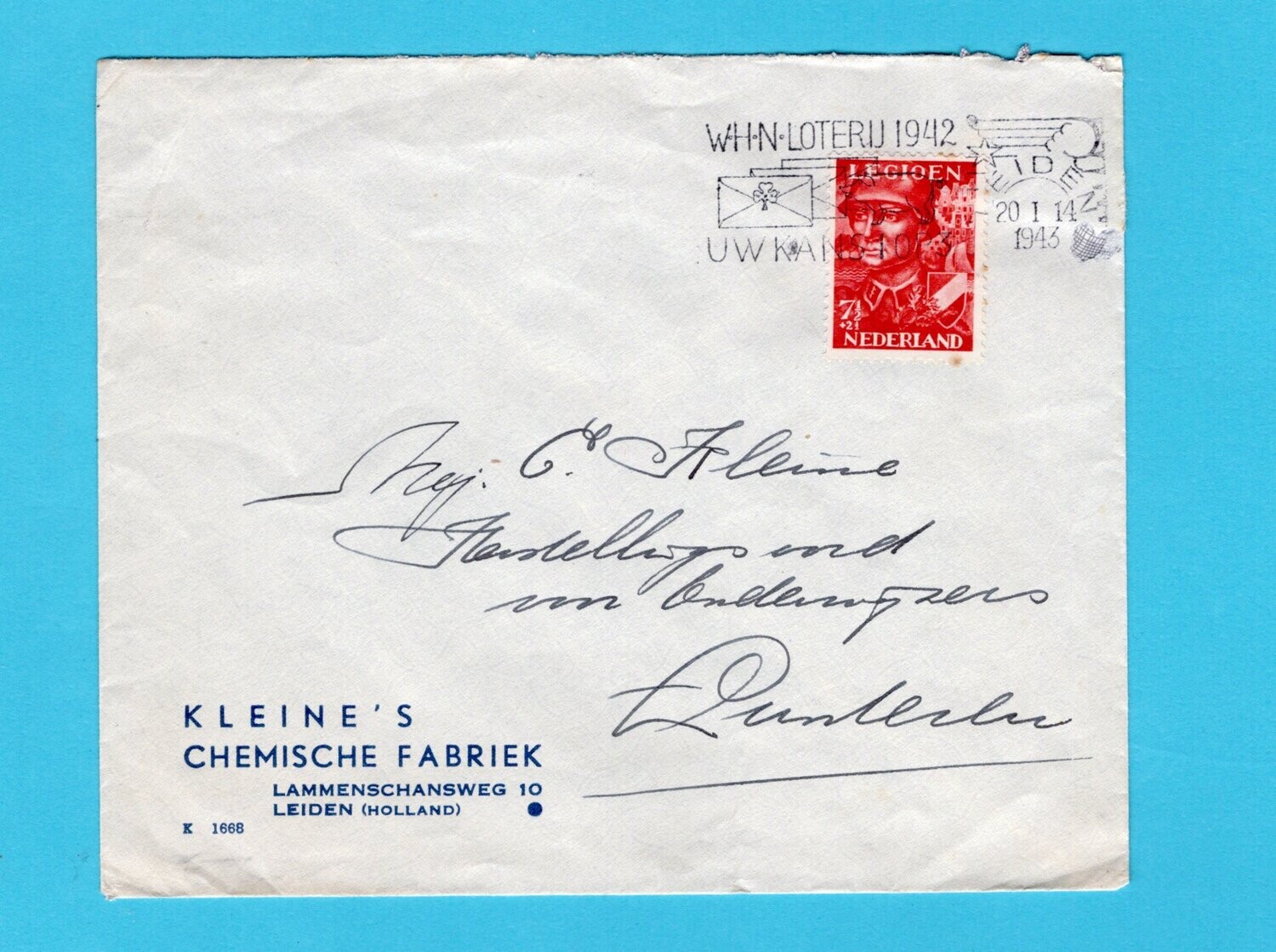 NEDERLAND brief 1943 Leiden naar Lunteren