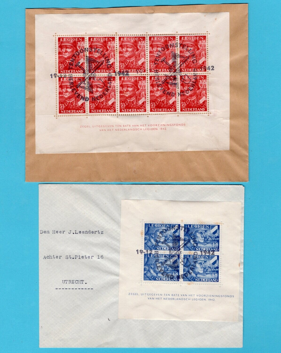 NEDERLAND 2 brieven Legioenblokken 1942 Herlevend Nederland