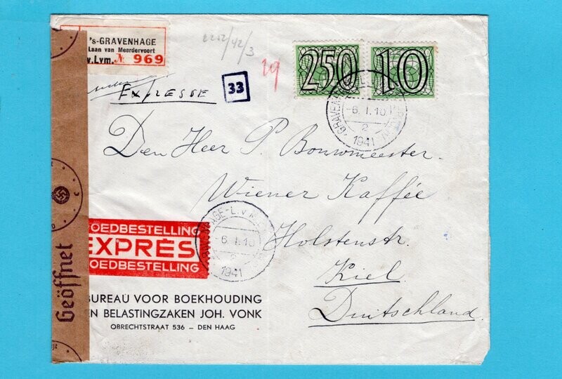 NEDERLAND R expres brief 1941 Den Haag met 2,5gld Guilloche