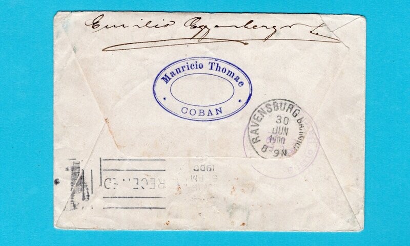 GUATEMALA cover 1900 Coban to Ravensburg, Germany