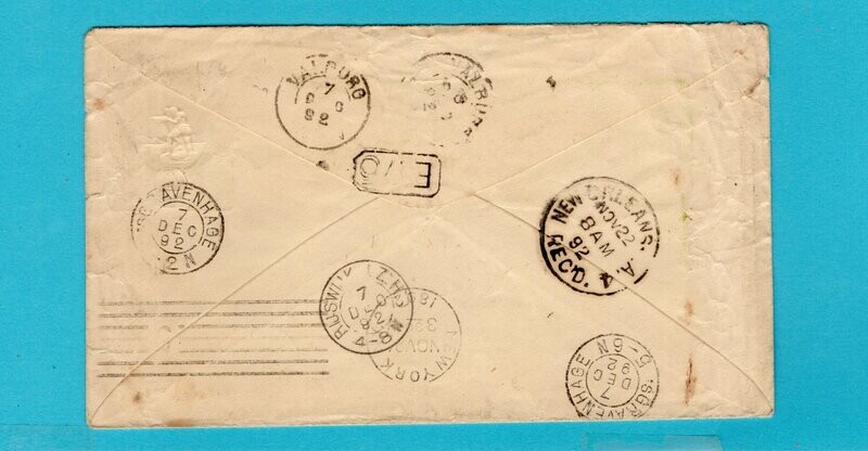 HONDURAS envelope 1892 Puerto Cortez to Rijswijk, Netherlands forwarded