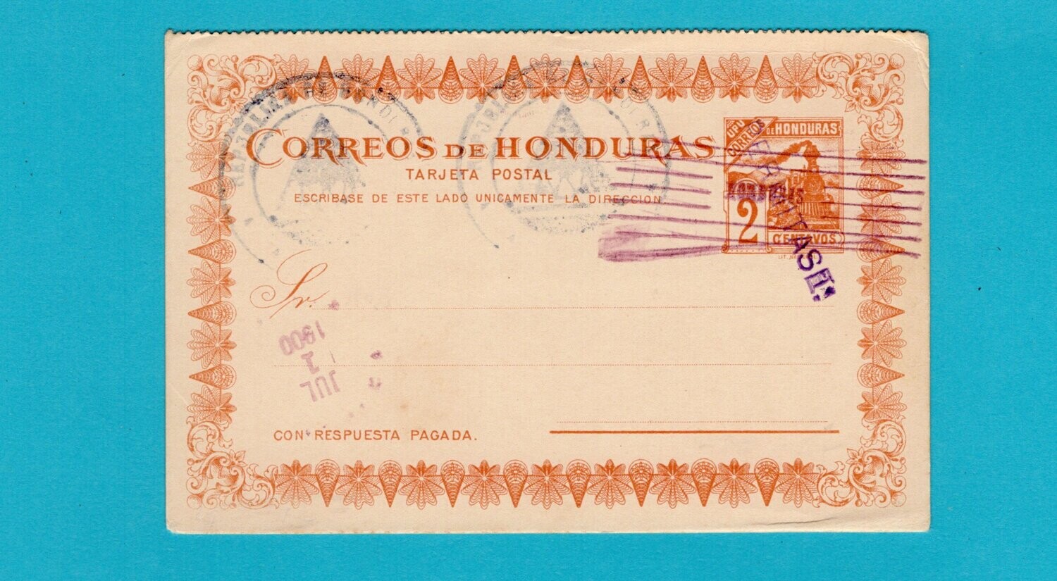 HONDURAS postal card 1900 with "permitase" overprint