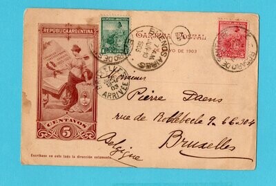 ARGENTINA postal card Juan del Campillo 1903 Santa Fé to Belgium