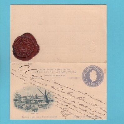 ARGENTINA postal card + reply with seal of the post office