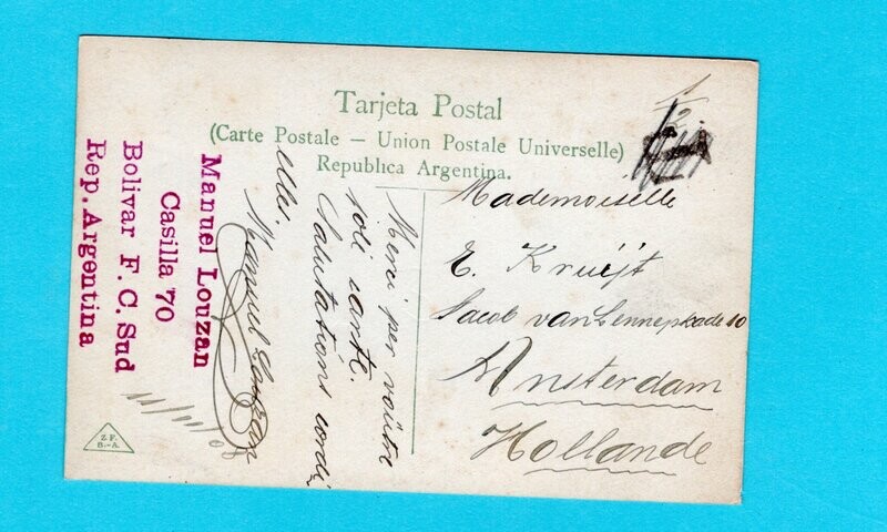 ARGENTINA PPC train at Dique Sn Roque 1908 to Netherlands