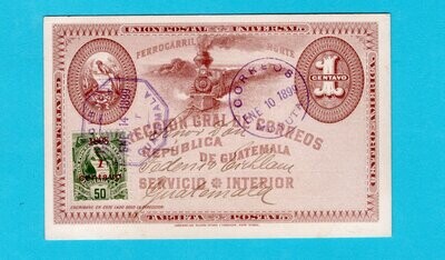 GUATEMALA postal card 1899 Moyuta to Guatemala