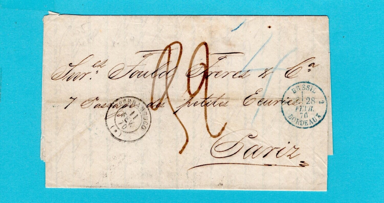 BRAZIL entire 1870 Pernambuco to France