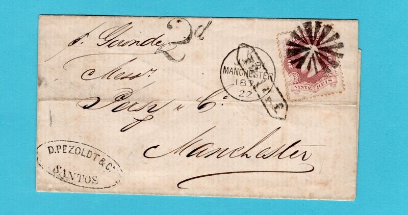 BRAZIL cover 1871 Santos to Manchester, England
