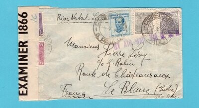 BRAZIL censor air cover 1942 S.Paulo to France