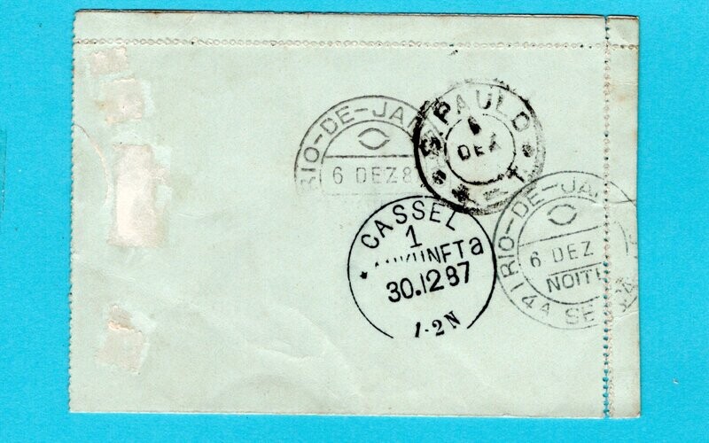 BRAZIL uprated letter sheet 1887 Campinas to Kassel, Germany