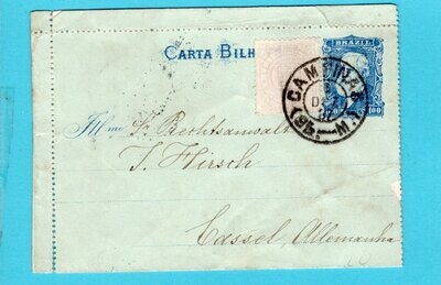 BRAZIL uprated letter sheet 1887 Campinas to Kassel, Germany