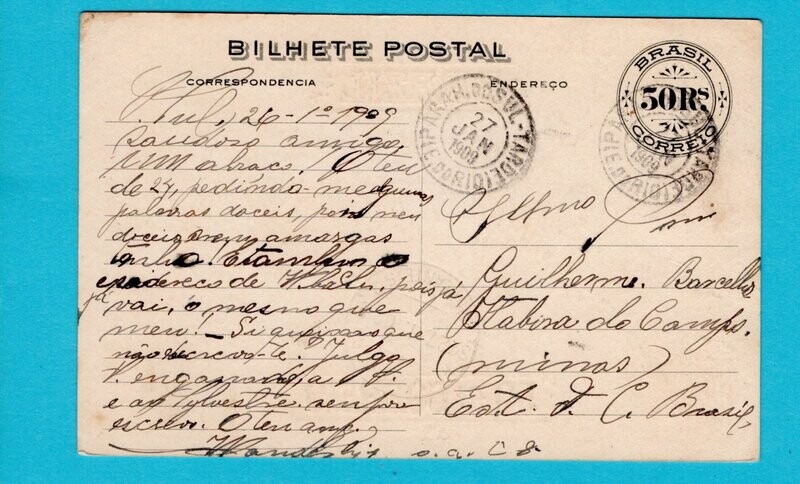 BRAZIL illustrated postal card 1909 Parahyba do Sul