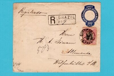 BRAZIL R uprated envelope 1897 Sorocaba to Germany