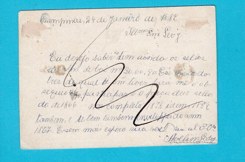 BRAZIL postal card 1889 Est de Campinas to São Paulo