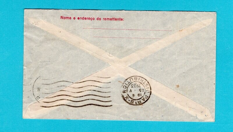 BRAZIL air cover 1933 Salvador to France