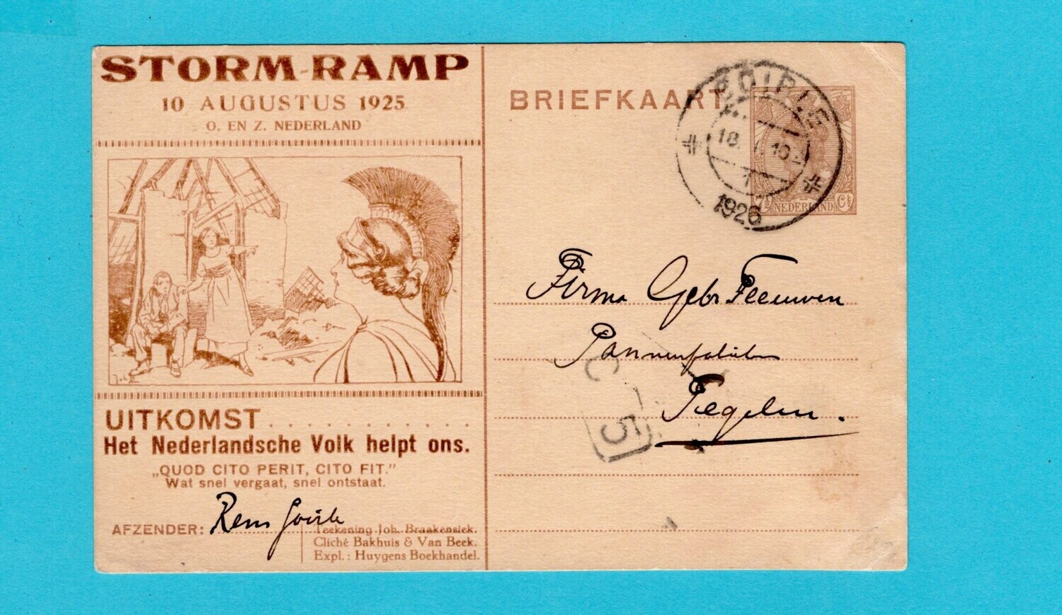 NEDERLAND stormramp briefkaart 1926 Goirle