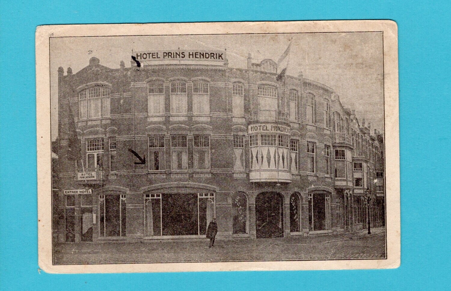 NEDERLAND prentbriefkaart hotel Pr Hendrik 1912 Leiden naar USA