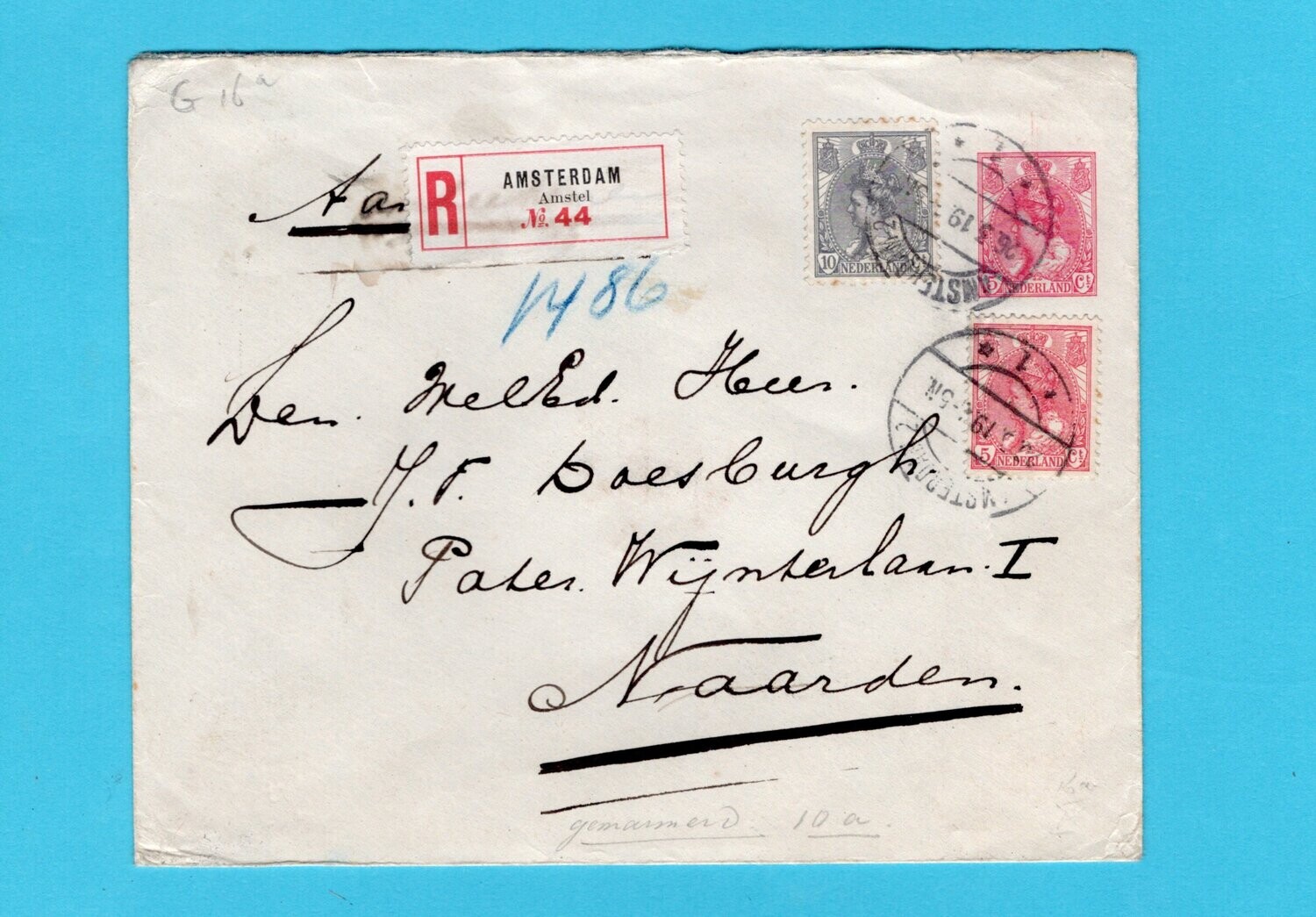 NEDERLAND R envelop 1919 Amsterdam naar Naarden
