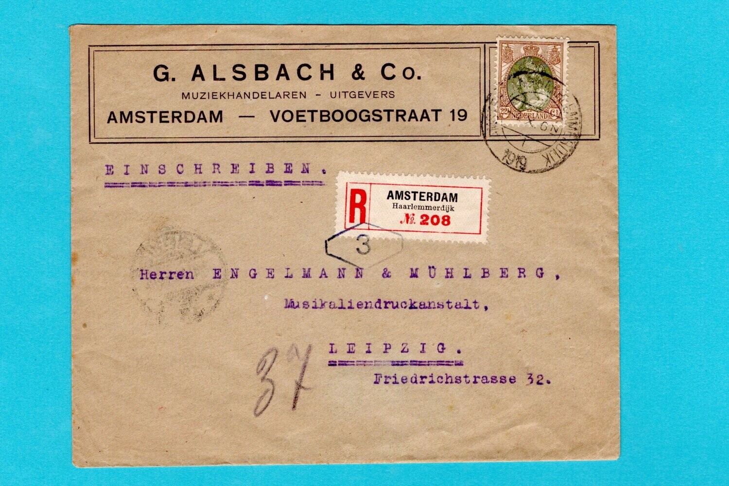 NEDERLAND R brief 1919 Amsterdam naar Duitsland