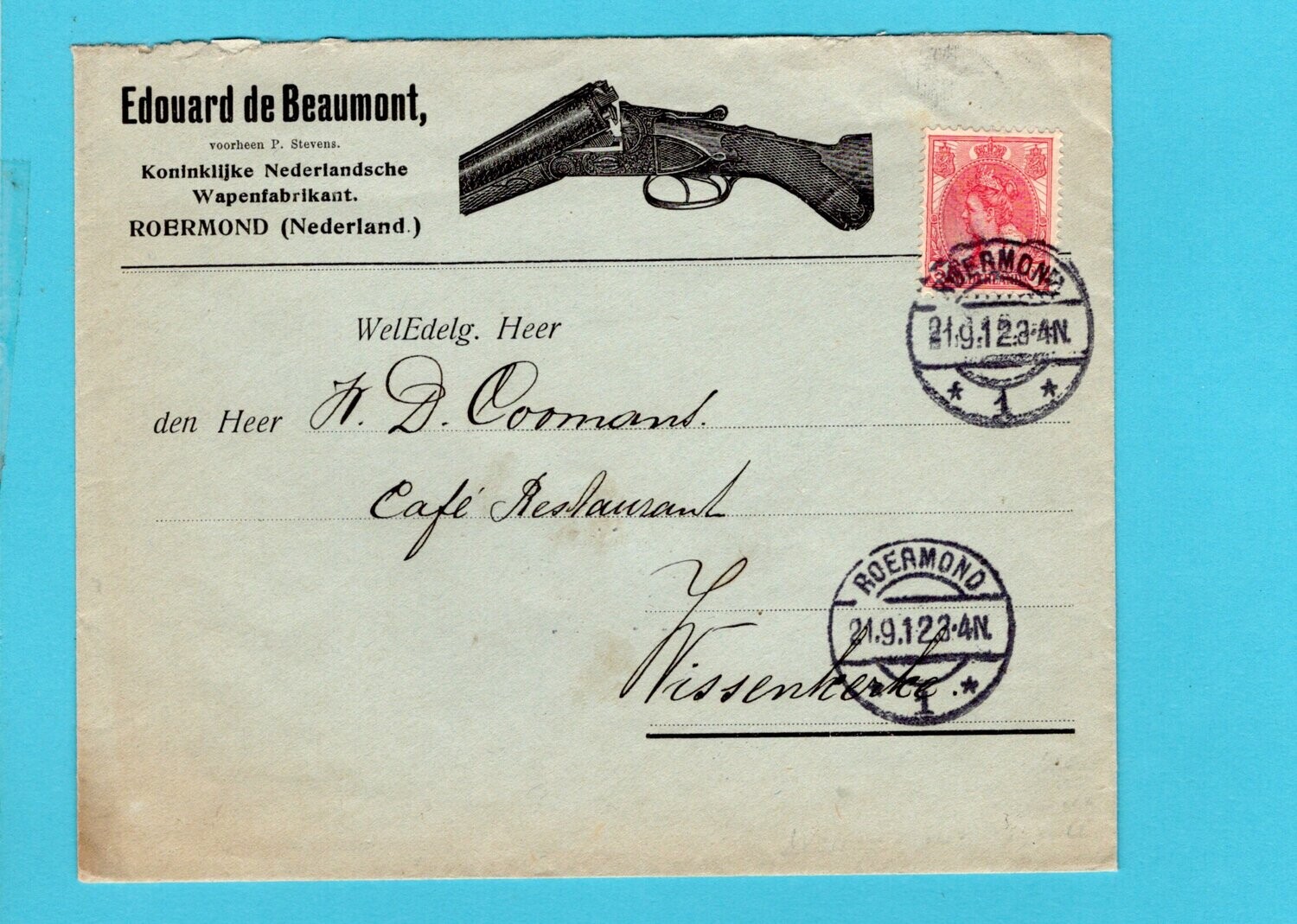 NEDERLAND brief wapenfabrikant Beaumont 1912 Roermond