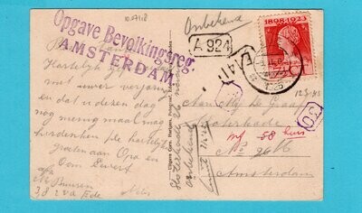 NEDERLAND prentbriefkaart 1925 Ede naar Amsterdam -onbekend