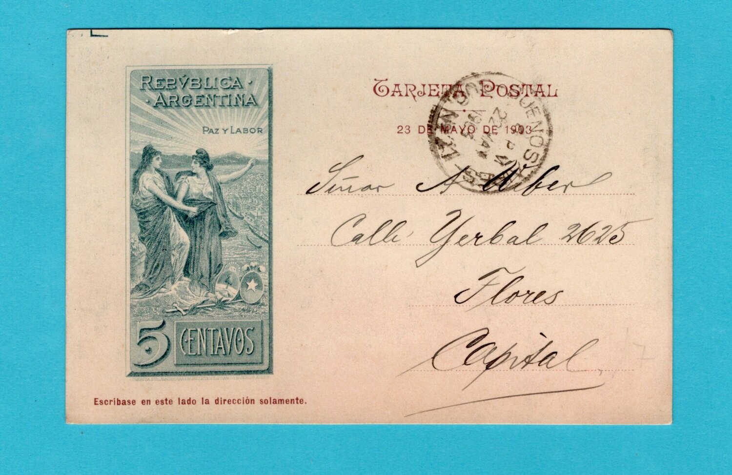 ARGENTINA illustrated postal card Rio Tamango 1903 Buenos Aires