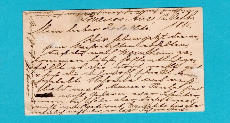 ARGENTINA postal cad 1885 BA by French packet Ligne J to Germany
