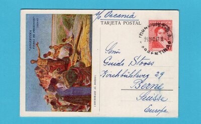 ARGENTINA illustrated postal card 1937 Tornquist to Switzerland